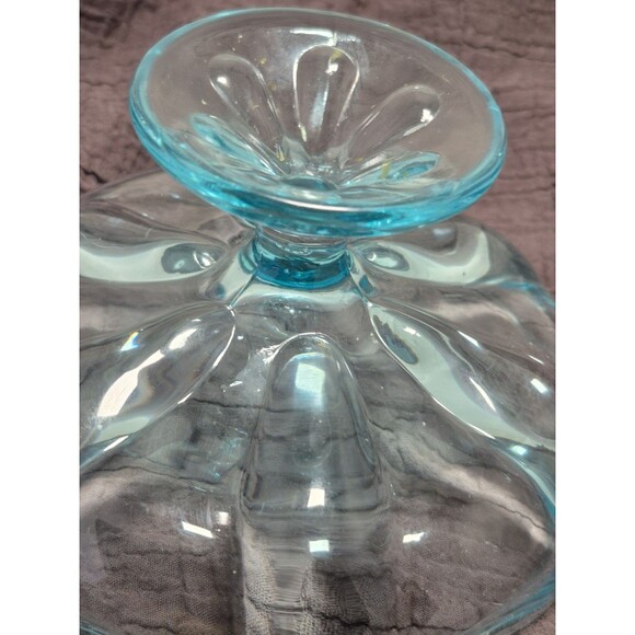 Viking Glass Rare Spring Blue Six Petal Compote Candy Dish - Picture 4 of 6